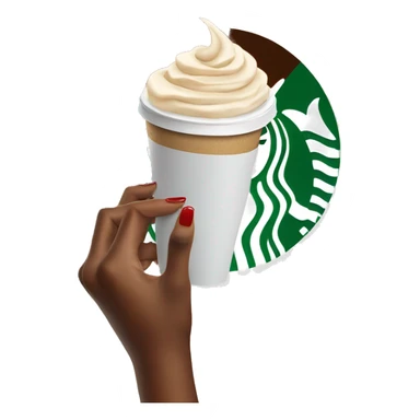 hand with red nails holding a starbucks coffee  sticker