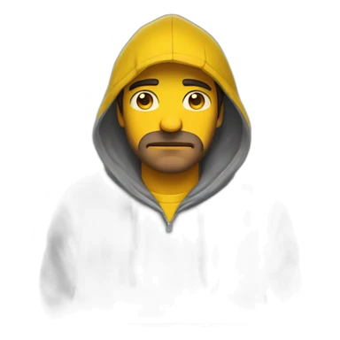 Armenian men with yellow hoodie with unhappy face expressinon and broken heart sticker