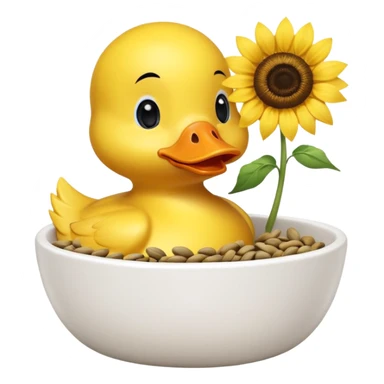 a yellow duck eating sunflower seeds from a bowl sticker
