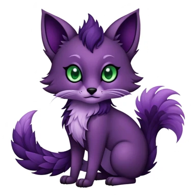 Kawaii dark edgy dark deep purplish with dark green eyes fantasy feline-vernid-sergal-fursona animal creature with a tufted tail full body with intricate markings  sticker
