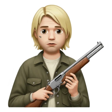 Kurt Cobain holds a double-barreled shotgun with the barrel in his mouth sticker