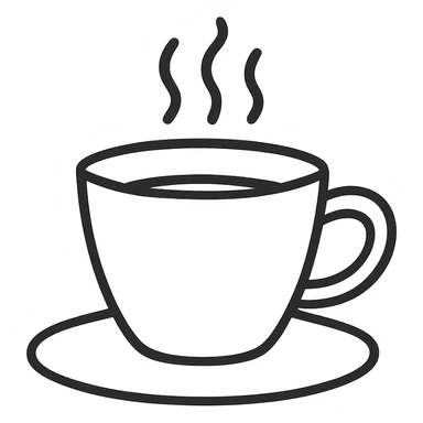 hand-drawn outlined icon of a coffee cup, black outlines, no fill, no color sticker