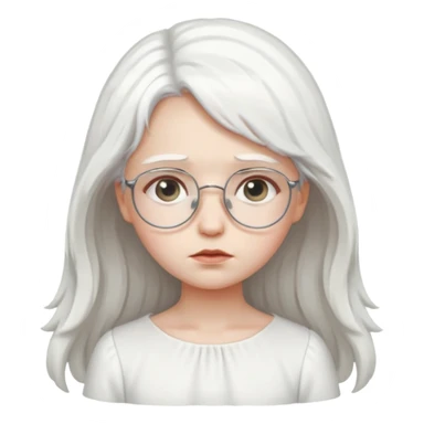 white hair girl angel, glasses, sad sticker