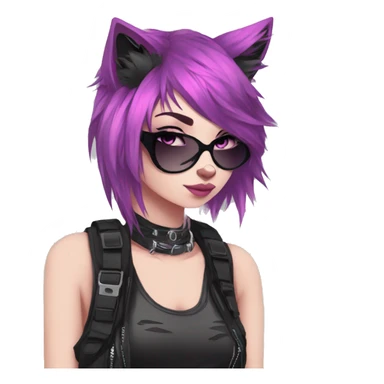 Edgy Beautiful Cool Kawaii Anthro dark cat-fursona punk techwear sticker