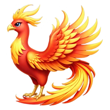 Cinematic Noble fierce & powerful Fire Phoenix Portrait Emoji, Poised and resplendent, with a radiant, fiery plumage in brilliant hues of scarlet, gold, and ember, featuring elongated, elegant tail feathers that flow like molten lava, and piercing, wise eyes reflecting the eternal cycle of rebirth; rendered with lifelike texture and luminous natural highlights, high shine, majestic and awe-inspiring, styled with an aura of mythic resurgence, focused and regal, soft glowing outline, capturing the essence of a legendary phoenix rising from the flames with timeless grace! sticker
