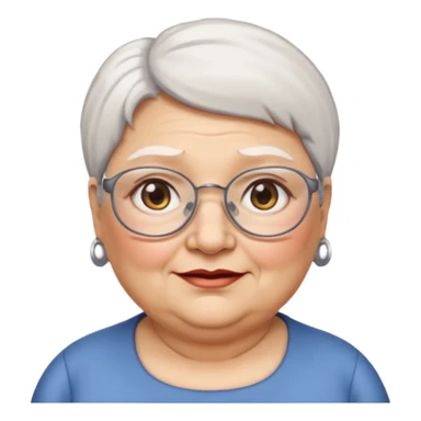Create me emoji of an old fat lady. Short white hair to left side. Square glasses. Brown eyes. Rounded really big and really wide face. Wide nose.  sticker
