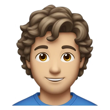 blue eyed, good looking Caucasian, athletic male with dark brown clean cut hair, wearing a blue sweatshirt sticker