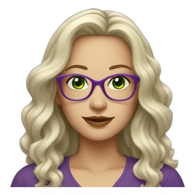 White-curvy-woman-purple-long-wavy-hair-green-eyes-square-glasses sticker