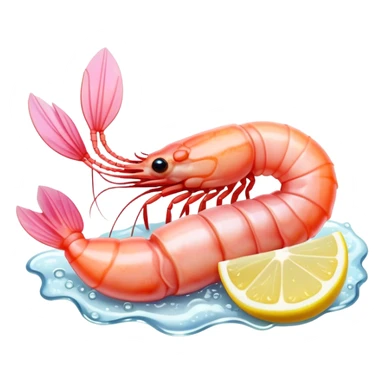 Cinematic glistening shrimp, pink and juicy, slightly curled with a light char, served with lemon wedges, ultra-detailed and fresh, warm glowing background. sticker