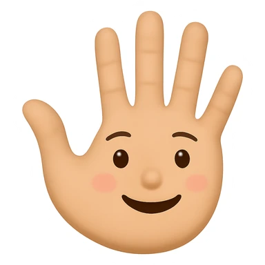 Make the eyes and fingers smaller, keep the hand waving and smiling, preserve transparent background. The style is a cartoonish character with a transparent background. sticker
