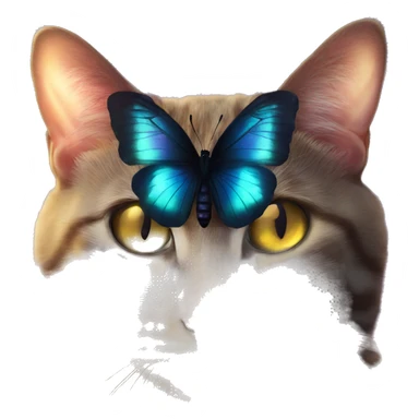 Dark iridescent butterfly glowing on top of cats head  sticker