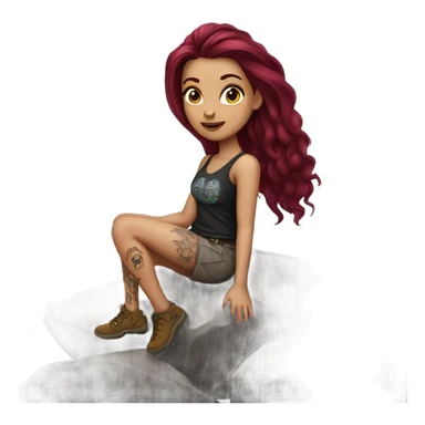 Beautiful tattooed woman long burgundy hair climbing rocks sticker