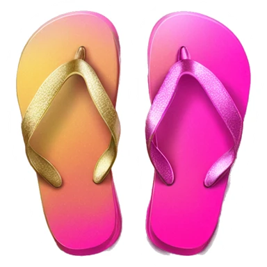 Realistic metallic gold hot pink gradient pair of summer flip flops isolated. sticker