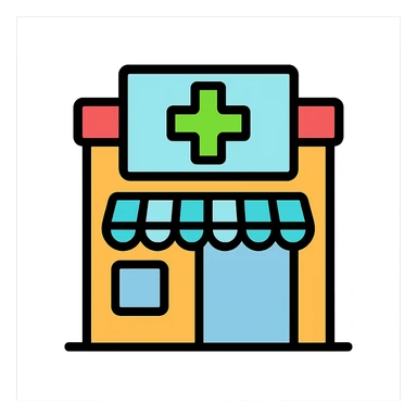 pharmacy icon, clean and modern style, green cross, simple and recognizable sticker