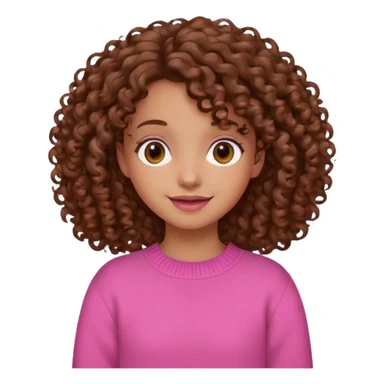 girl with curly brown hair and pink jumper, cheerful expression sticker