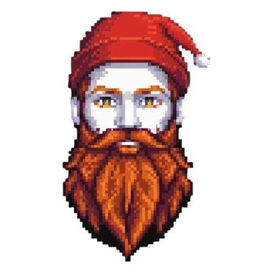 man with a big red beard and a small red hat sticker