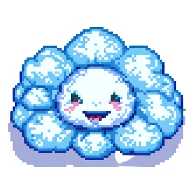 a happy cloud with a big grin, pixel art style sticker