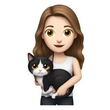 White girl brown hair with a cat black and white  sticker