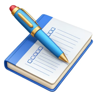 pen and textbook with a checkmark sticker