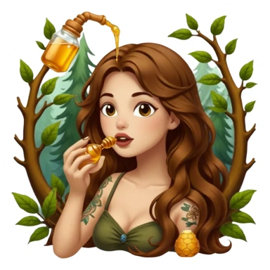 forest mystic woman long wavy brown hair tattoos licking honey from finger flirty sticker