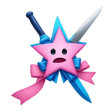 blue star wearing cute pink bow holding knife sticker