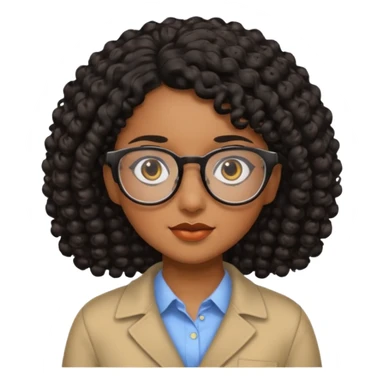 Chica con cabello rizado color negro, piel morena y que use lentes sticker