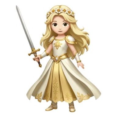 Lumine (from Genshin Impact) White and golden clothes, blonde, long-haired, with a big flower hair clip, and wielding a sword (full body) sticker