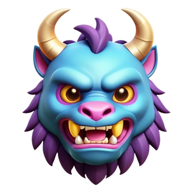 Clash of Clans aesthetic: Cinematic Playful Beast Emoji, rendered in a 3D vector-style similar to standard emojis with minimal shading and bold, simplified shapes. A compact, isometric mythical creature with wild, majestic features and fierce yet endearing eyes, softly glowing with a primal enchanted charm. Simplified yet unmistakably iconic, highly detailed and consistent, glowing with a soft radiant shine and high polish. Stylized with a touch of mythical wildness and a soft glowing outline, capturing the essence of a legendary beast with a friendly, playful allure! sticker