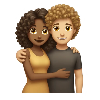 Tan boy curly hair hugging tan girl straight hair sticker