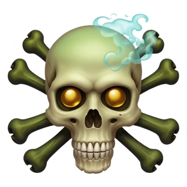 a poisonous cloud of gas, dark swamp color, with an image of a skull and two crossed bones behind the skull sticker