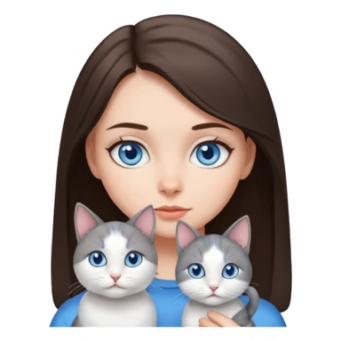 Grey and white cat with brunette girl blue eyes sticker