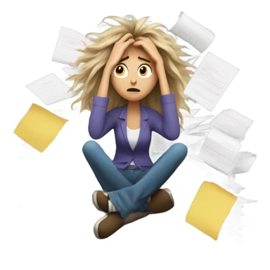 Stressed woman, papers falling sticker