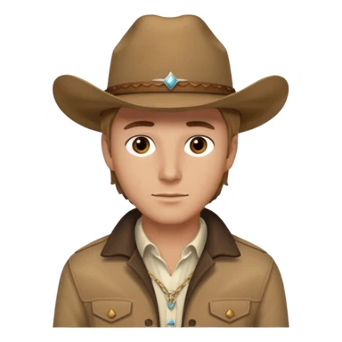 Ennis Del Mar (Male) from Brokeback Mountain with brown eyes, dark blonde hair, ivory shirt, brown jacket and cowboy hat sticker