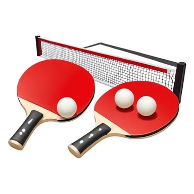 Two table tennis paddles and a ball placed on a ping pong table, with the net in the background. The scene conveys the simplicity and focus of the sport, with vibrant colors highlighting the rackets and ball on the smooth surface of the table. sticker