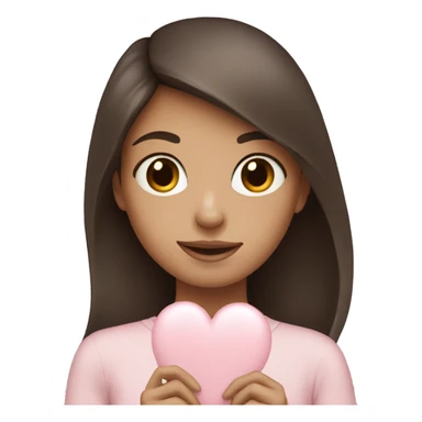 Brunette girl holding pale pink heart  sticker