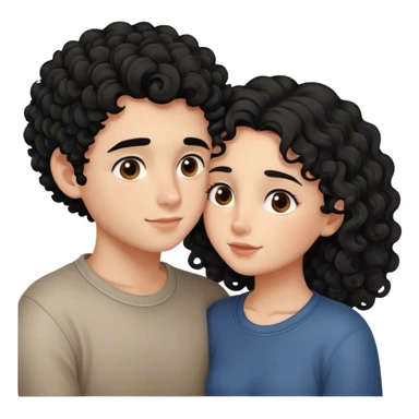 intimate moment between love, girl black hair and boy curly brown hair sticker