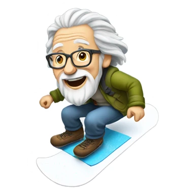 Old man in the air on a snowboard with long grey hair sticker