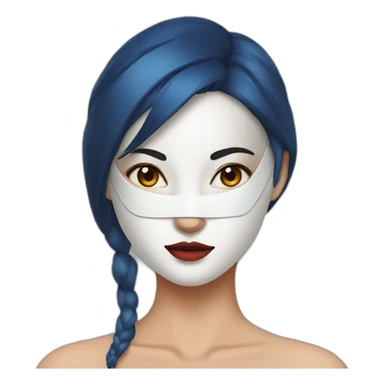 women wearing half kitsune mask blue eyes sticker