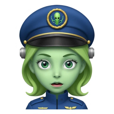 Female alien navy soldier, crazy face. sticker