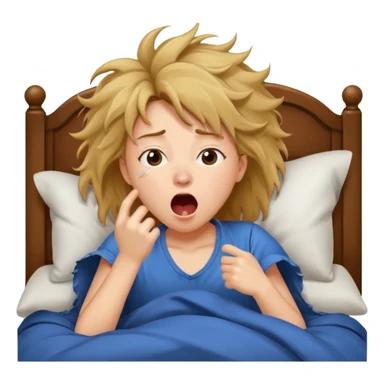 A girl waking up in bed sticker