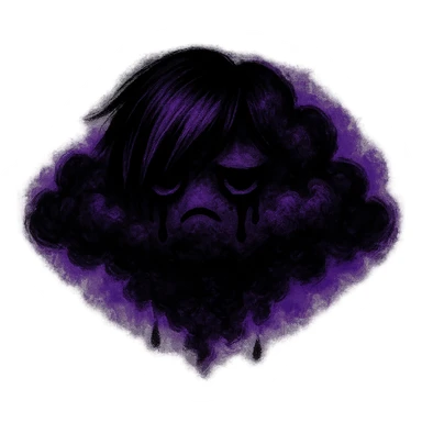 emo-style cloud, black and purple, moody, no background sticker