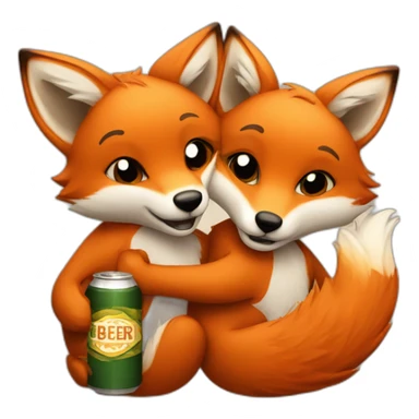 Couple of foxes hugging with a beer sticker