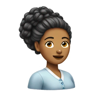 a woman with her hair raised with a pin sticker