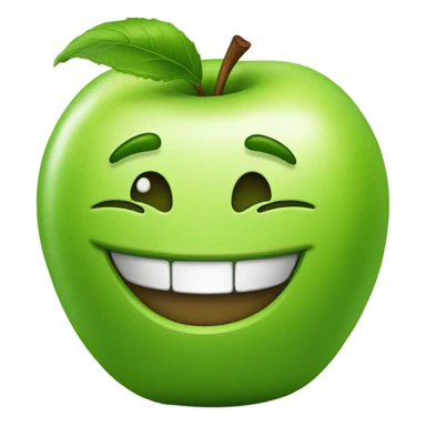 Green apple with smiling face sticker
