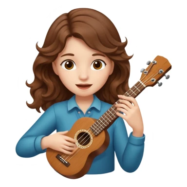 A fair-skinned girl with wavy brown hair is playing the ukulele. sticker