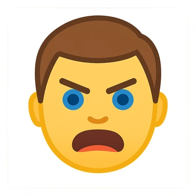 Create a simple and expressive emoji based on this person's face showing an angry expression, in a simple and expressive emoji style with a transparent background. sticker