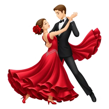 humanless Icon for Ballroom Dancing: a pair of ballroom dance shoes, a rose, a dance floor, a flowing, voluminous ballroom dress in motion, and a shining spotlight. The icon should represent the elegance and atmosphere of ballroom dancing, focusing on the attire and setting. Transparent background. sticker