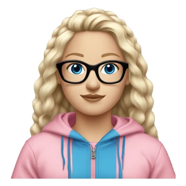 Beautiful-fair-haired-white-girl-pink-oversize-tracksuit-black-glasses-blue-eyes sticker
