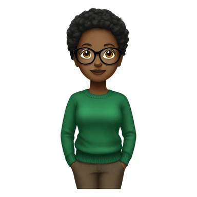 black girl wearing black round glasses and a green sweater  sticker
