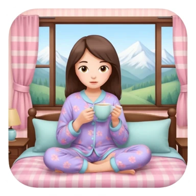 girl in cozy pajamas drinking tea, pastel room, calm atmosphere sticker